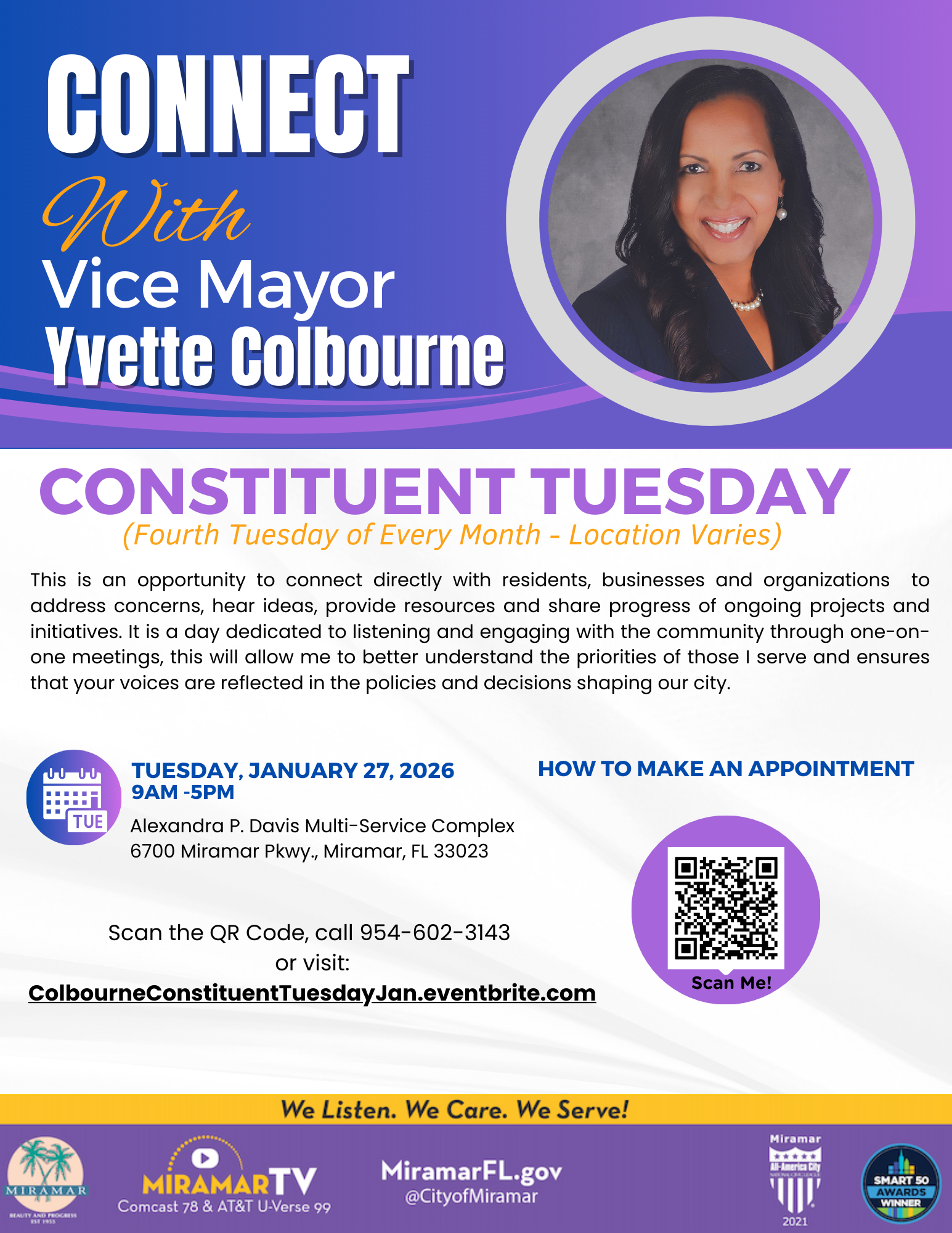 Constituent Tuesday on January 27, 2026 at Multi-Service Complex from 9AM to 5PM - by Appointments