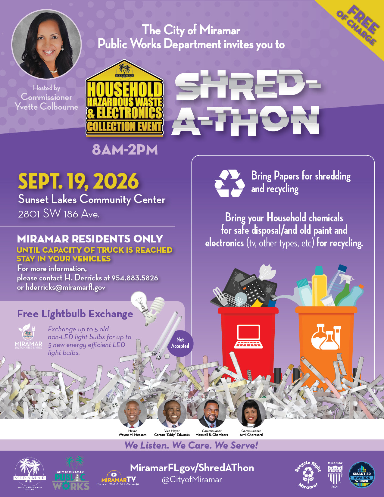 Hazardous Waste and SHRED event on September 19 at Sunset Lakes Community Center starting at 8AM