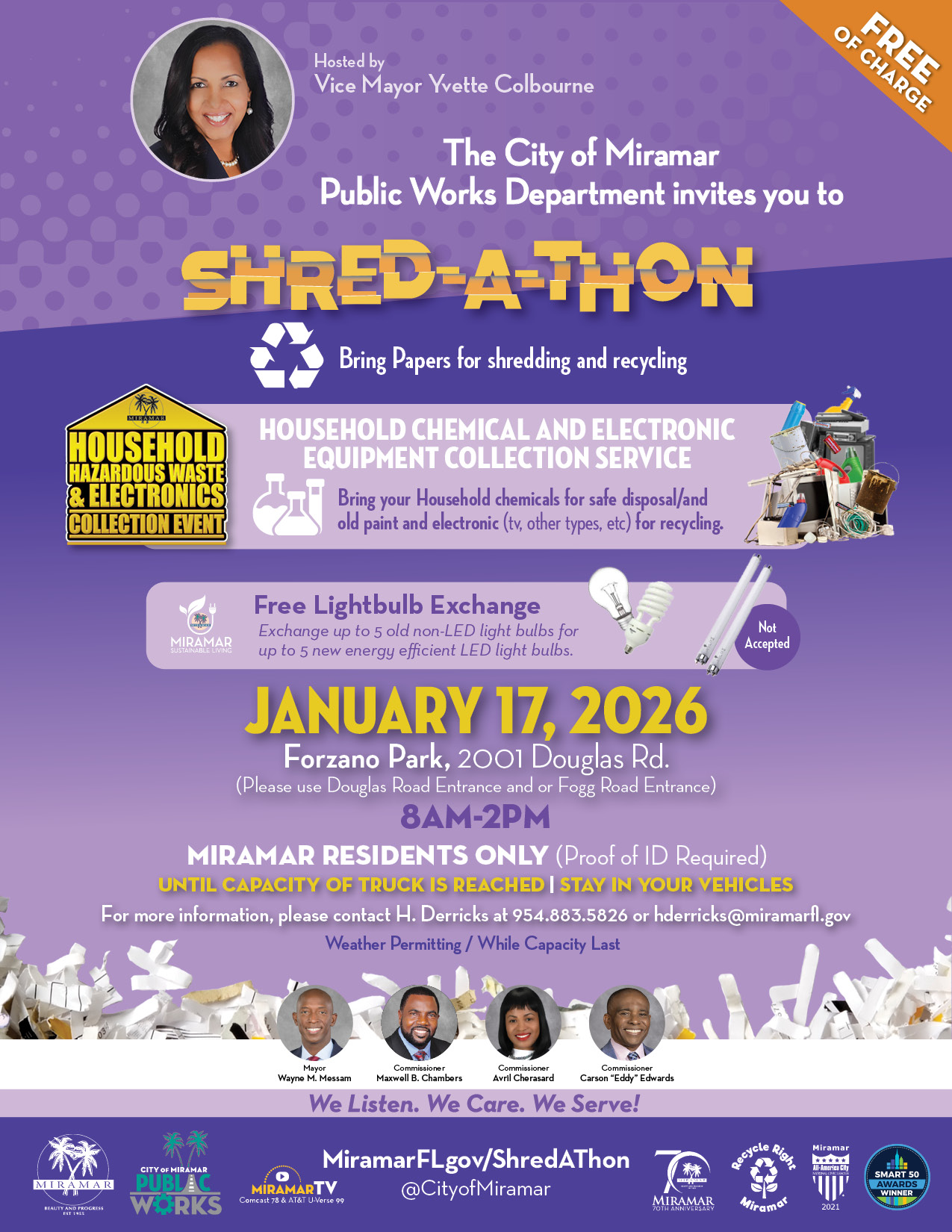 Hazardous Waste and SHRED event on January 18 at 8AM to 2PM at Forzano Park