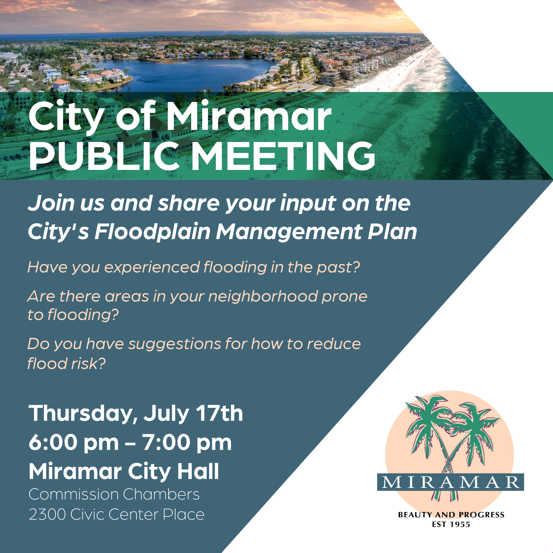 Flyer for miramar Floodplain Meeting on July 17th