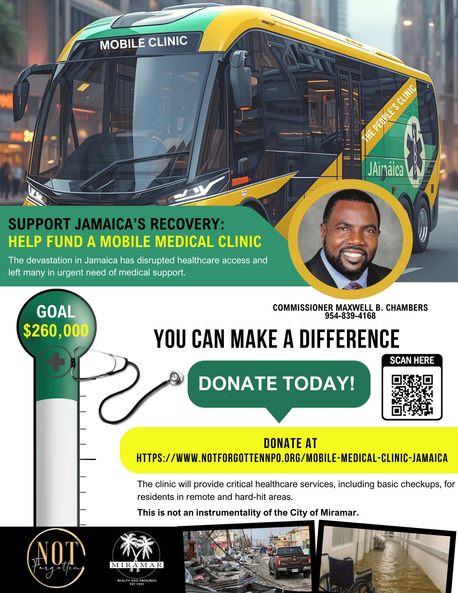 Mobile Clinic Donation flyer with QR code to donate