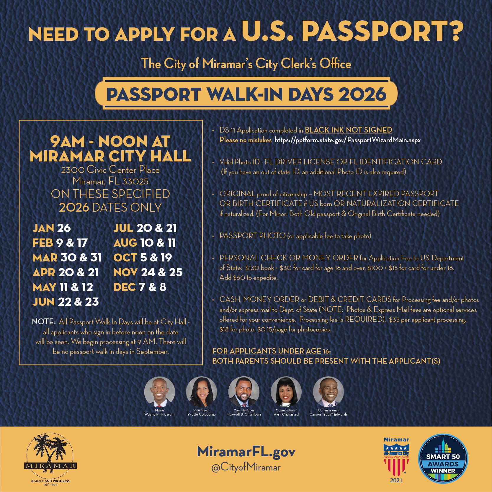 Passport days in the City of Miramar for 2026