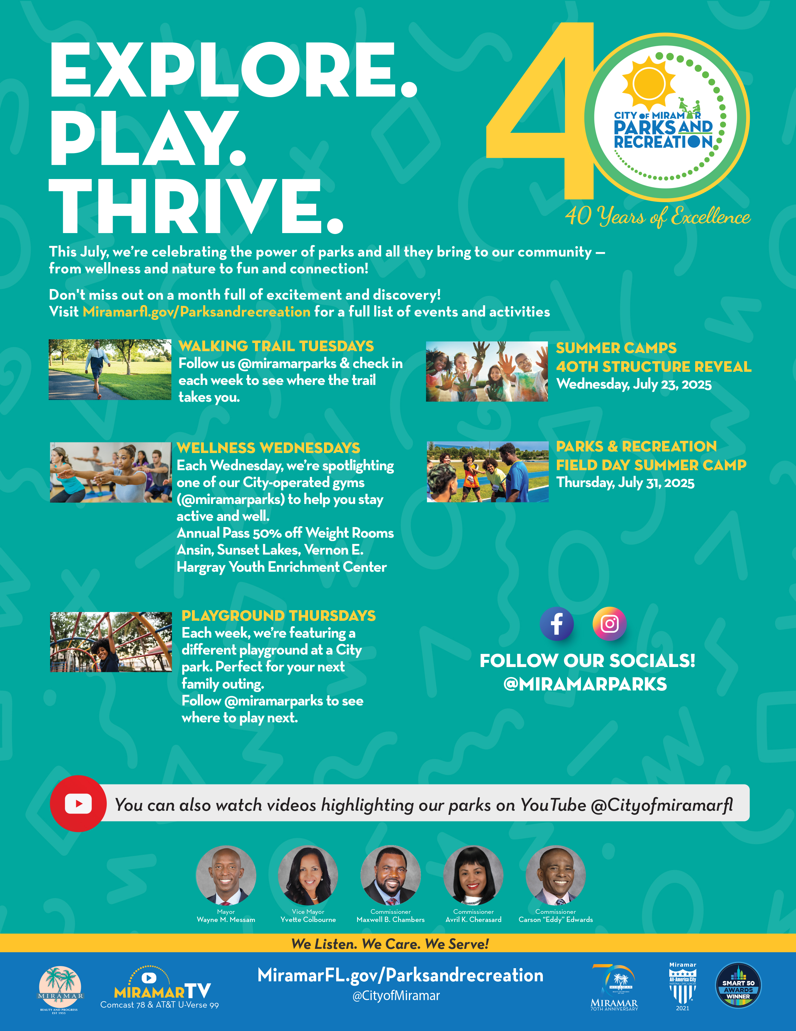 a Flyer wit ha list of activiies in celebration of Parks and Recreation Month in July