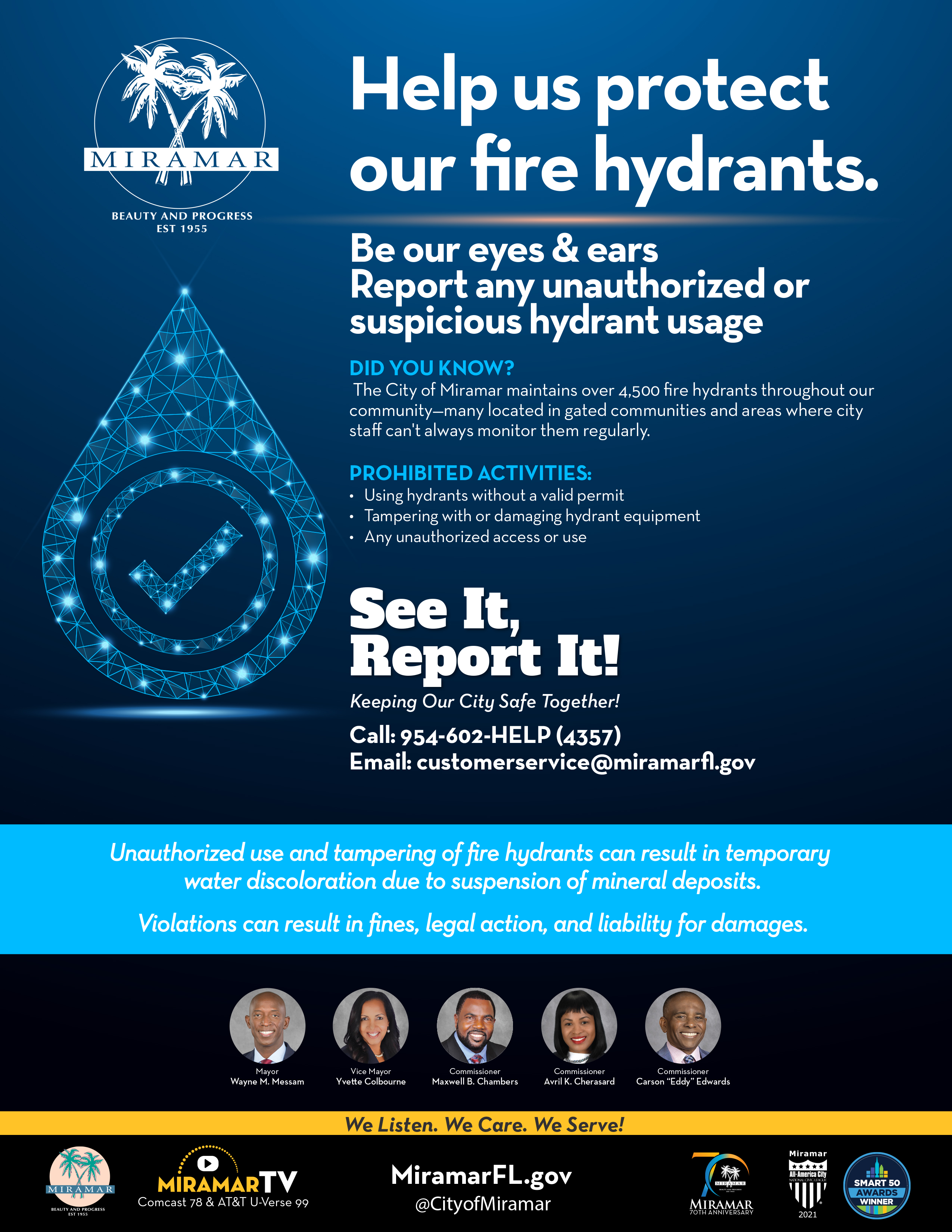 Flyer about protecting the City's Fire Hydrants and how to report issues